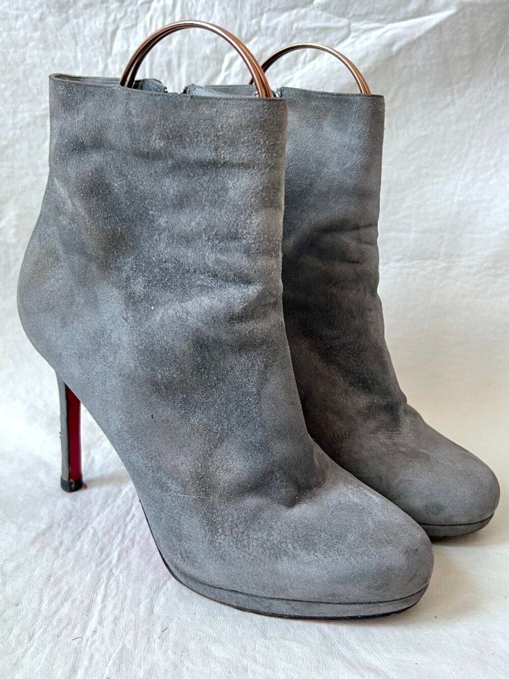 Christian Louboutin high heel boots Bootylili gray suede zip 37.5 7.5 stiletto